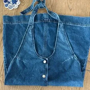 white christmas dresses Renita Halterneck Button Maxi Dress Denim Blue– Selfie Leslie main image 1